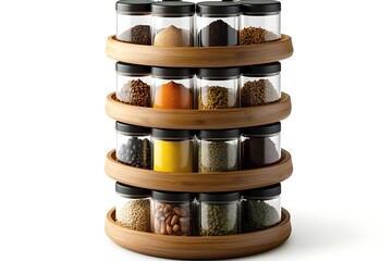3D Style Rotating Spice Rack with Clear Labeled Containers