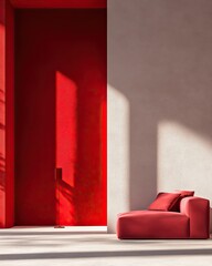 Red Sofa in Minimalist Room with Sunlight
