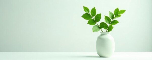 Green leaves and stems in a vase on a plain white surface, foliage, leafy greens, stem