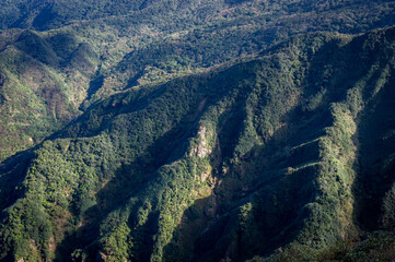Peaceful scene of mountain terrain emphasize by sunlight and shadow, in New Taipei City, Taiwan.