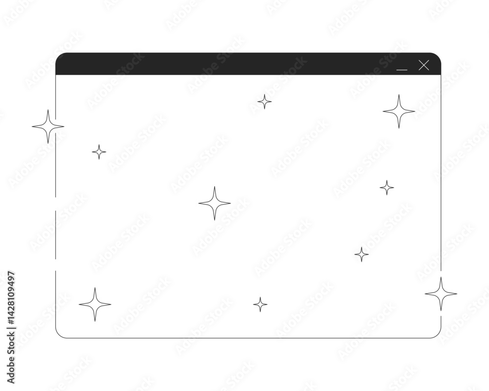 Poster empty software interface with sparkles 2d line object. tech aesthetic. shiny product optimization. b
