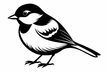 chickadee silhouette line art vector illustration with a white background