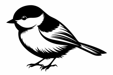 chickadee silhouette line art vector illustration with a white background