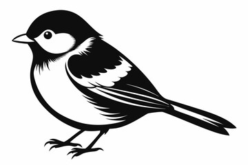 chickadee silhouette line art vector illustration with a white background