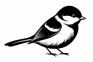 chickadee silhouette line art vector illustration with a white background