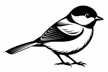 chickadee silhouette line art vector illustration with a white background