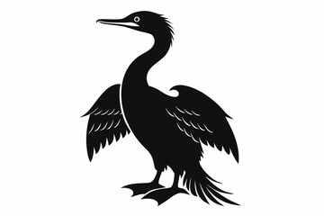 cormorant silhouette line art vector illustration with a white background