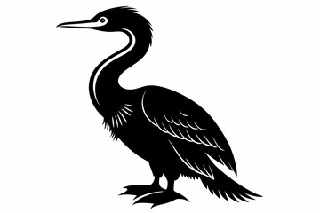 cormorant silhouette line art vector illustration with a white background
