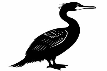cormorant silhouette line art vector illustration with a white background