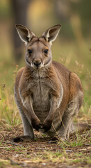 Fototapeta premium Standing Kangaroo Looking at the Camera in Natural Habitat
