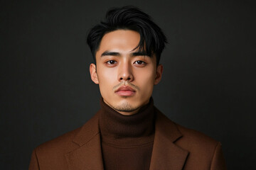 Obraz premium Asian male model, flawless skin, natural lighting, beauty campaign look 