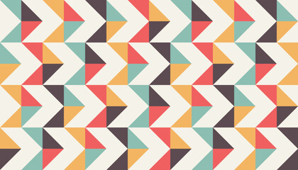 Abstract geometric chevron background, arrows elements in random order and colors, seamless vector geo pattern, simple flat style shapes
