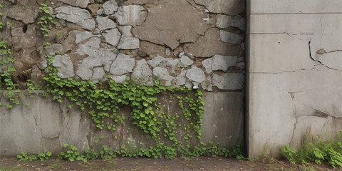 Grey plaster facade house wall with dark cracks