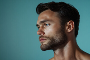 Fototapeta premium Modern high-fashion male portrait with skincare highlight, artistic vibe 