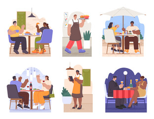 People at restaurant Hand Drawn flat Mini compositions