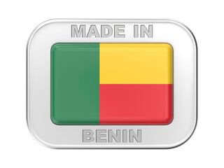 Made in Benin, silver badge with the national flag of Benin