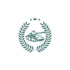 Obraz premium Circular Laurel Emblem with Simple Classic Design with a tank