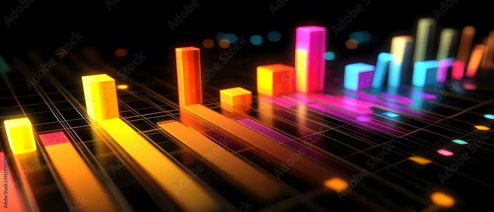 Poster a vibrant abstract illustration of colorful data bars representing statistics and analytics in a mod