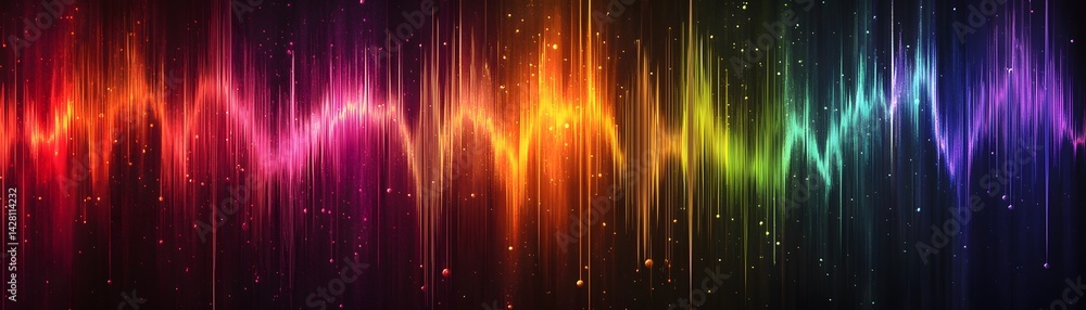 Poster a vibrant and colorful abstract representation of sound waves, showcasing a spectrum of colors. idea