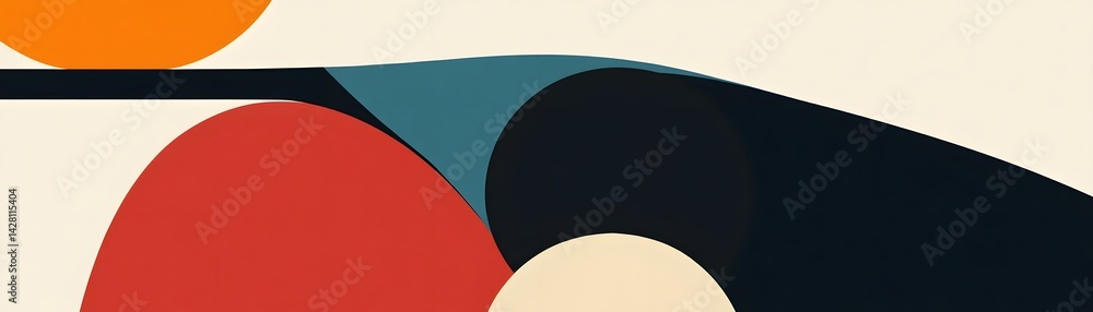 Poster an abstract composition featuring bold geometric shapes and vibrant colors, creating a visually capt
