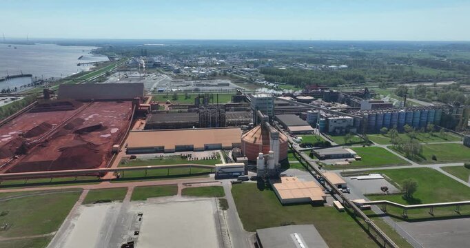 Aluminium oxide production plant, fabrication, aerial view.