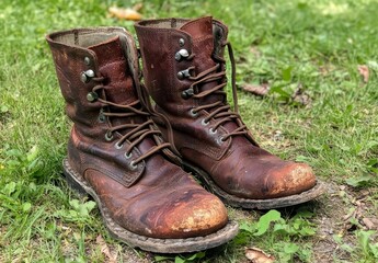 old boots on the grass