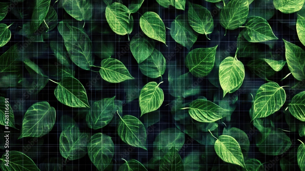 Poster vibrant leaf and tech grid fusion with room for custom branding