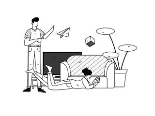 Home indoor character scene flat vector concept operation hand drawn illustration
