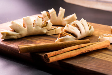 Puff pastry cinnamon rolls. Pastry dessert. food