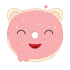 Kawaii Donut Character Vector with Cute Face and Soft Colors, Perfect for Kids Illustrations, Sticker Design, Dessert Graphics, Fun Branding, and Sweet-Themed Projects.