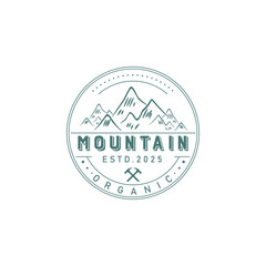 Obraz premium Nature Badge Logo with Adventure Mountains and Trees