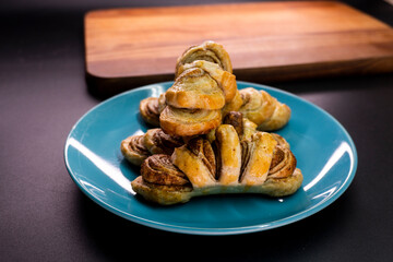 Puff pastry cinnamon rolls. Pastry dessert. food
