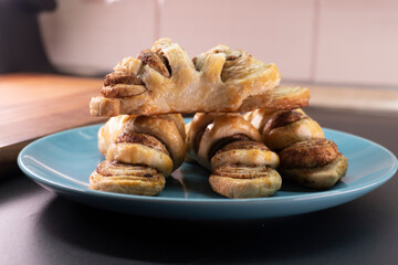 Puff pastry cinnamon rolls. Pastry dessert. food