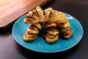 Puff pastry cinnamon rolls. Pastry dessert. food