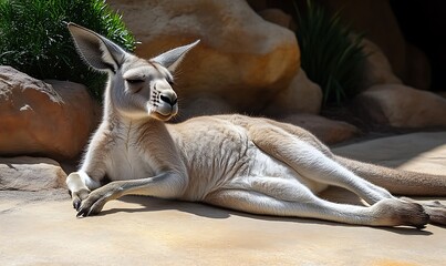 Relaxing Kangaroo Resting Comfortably in Shade on a Sunny Day