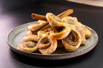 Puff pastry cinnamon rolls. Pastry dessert. food