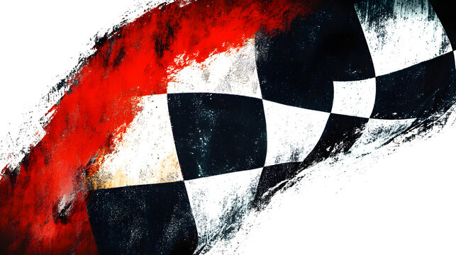 An abstract background with a racing theme, grunge elements, and a prominent checkered flag is presented