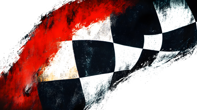 An abstract background with a racing theme, grunge elements, and a prominent checkered flag is presented