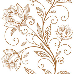 Obraz premium Stylized Botanical Pattern with Swirls and Leaves