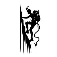 Climber with Horns Scaling a Vertical Rock Face  