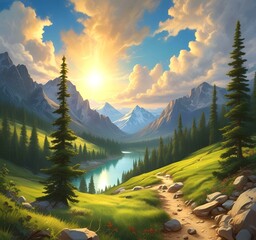 Obraz premium Illustration of wild spring landscape.