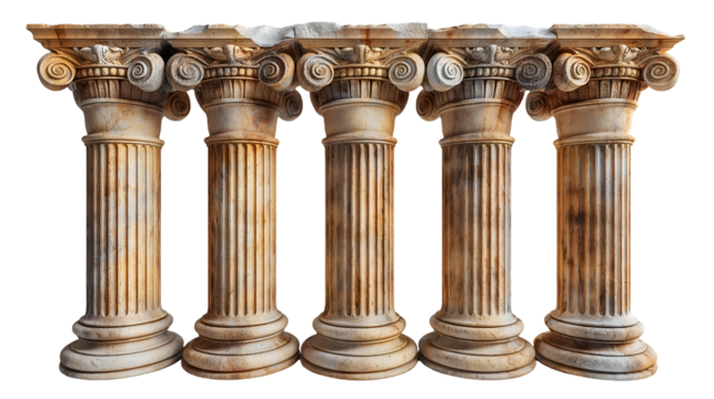 Antique Greek Columns 3D Architectural Facade Decoration for Classical Designs.