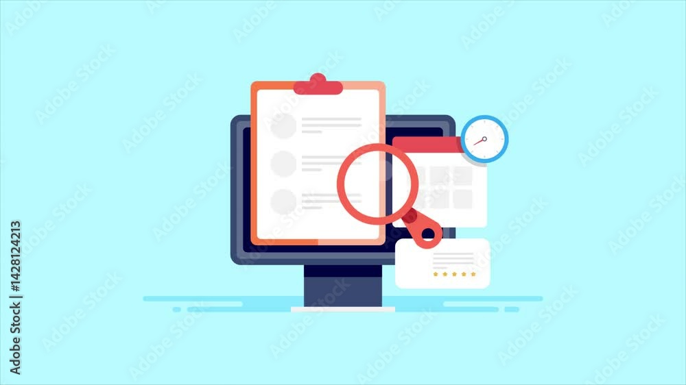 Poster marketing list, social media auto post and project task management software concept.