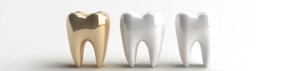 Dental bridges that are brazed and stamped, covered in a gold coating, set against a white background