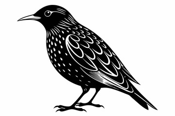 starling silhouette line art vector illustration with a white background