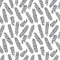Vector seamless pattern linocut floral. Modern trendy minimal style. Black and white colors. Botanical blockprint. Hand drawn design for wallpaper, wall decor, print, postcard, cover, template.