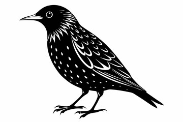starling silhouette line art vector illustration with a white background