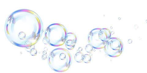 Realistic Soap Bubbles PNG Transparent Floating Effect on White Background