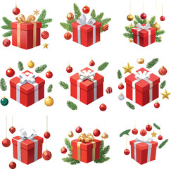 Floating Red Gift Box with Christmas Ornaments
