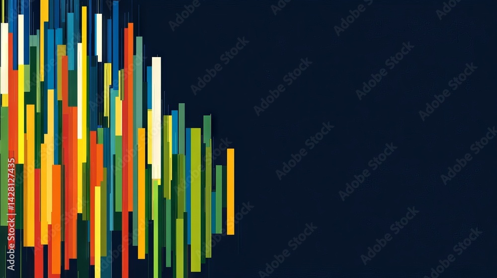Aufkleber an abstract geometric pattern consisting of colorful squares floats against a dark background